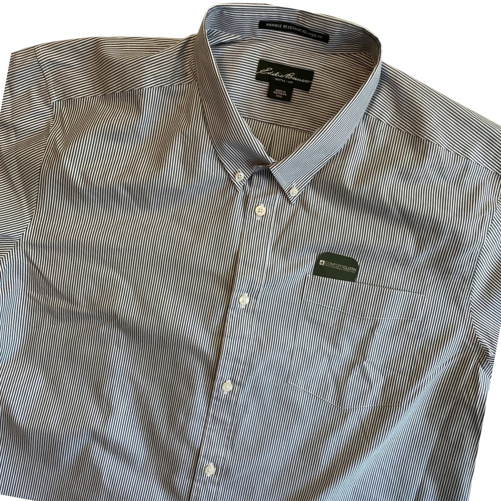Eddie Bauer XXL Blue Striped Wrinkle Resistant Relaxed Fit Shirt‎
